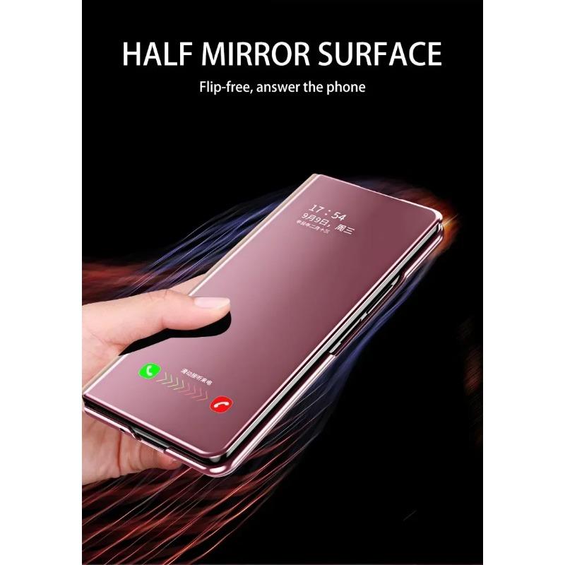 Flip Mirror Case Protective Cover Smart View Kickstand for Samsung Galaxy Z Fold 6 5 4 3 2 with Stand Holder Protector Metal Shockproof