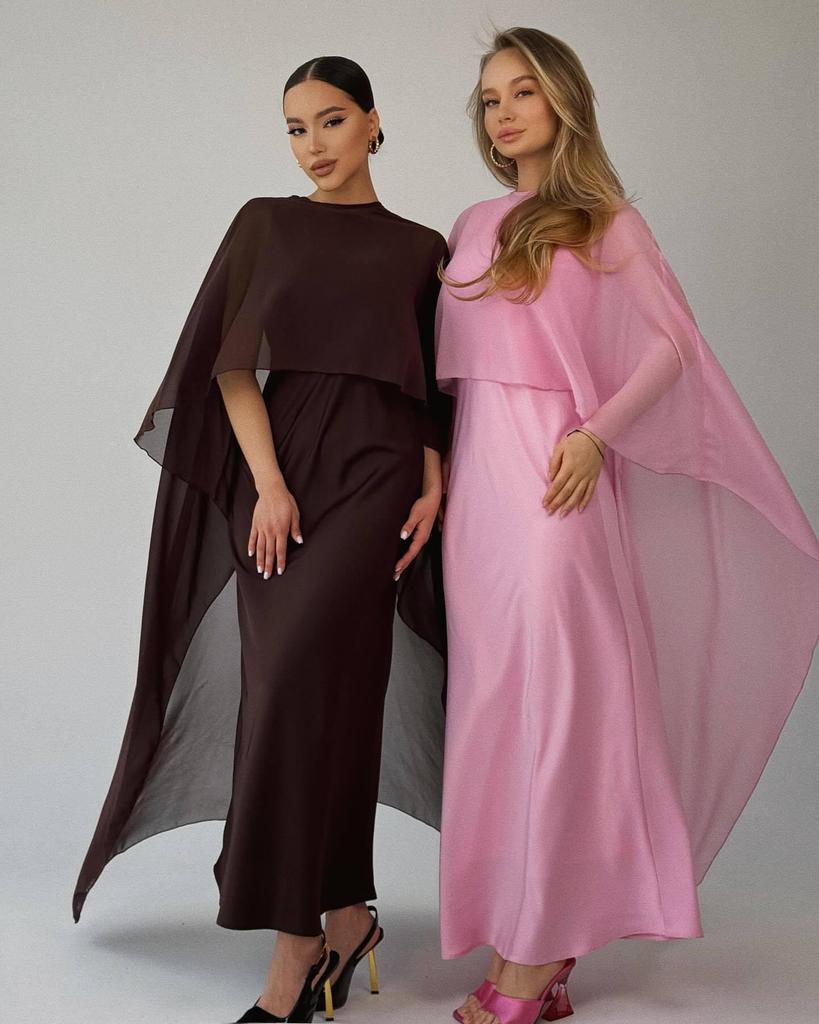 2025 Summer Women's Solid Color Evening Dress & Shawl Set