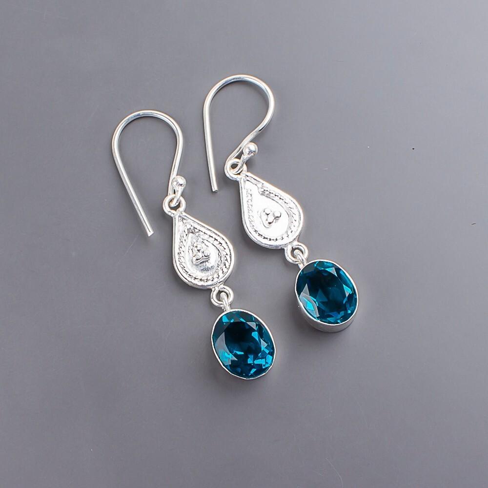Natural Apatite Gemstone 925 Sterling Silver Jewelry Handmade Earrings 1.70" EE-8-12