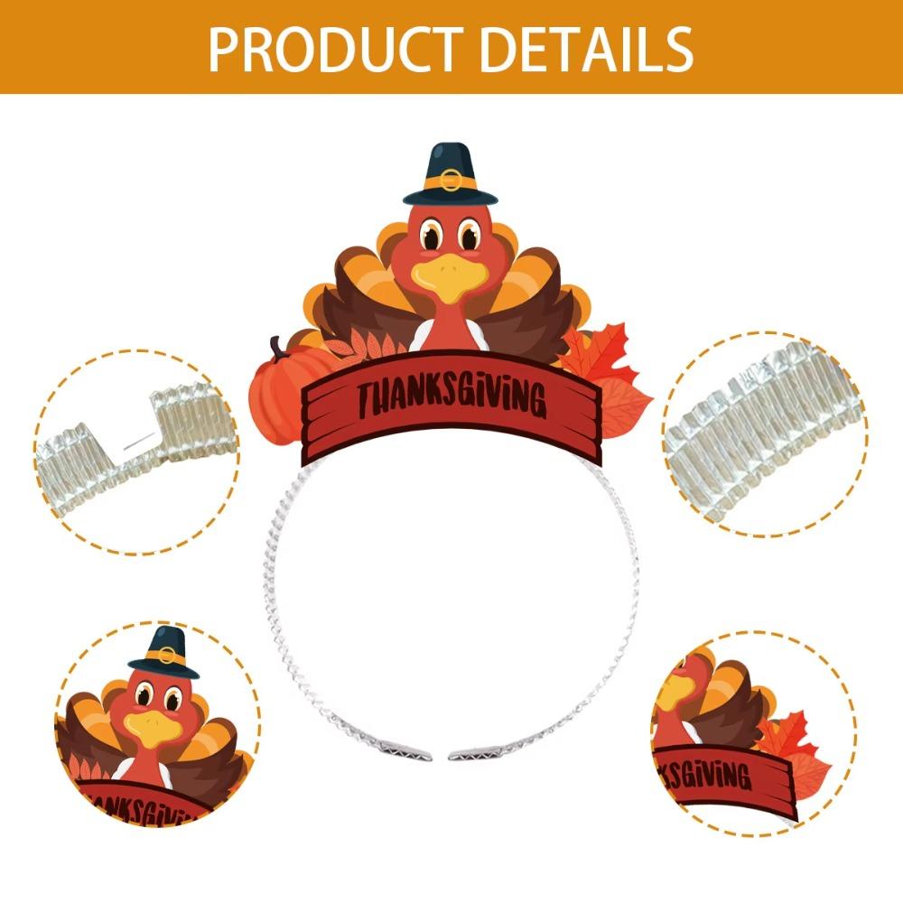 6pcs Kawaii Turkey Thanksgiving Headband Paper Colorful Festival Headdresses Performance Photo Props Hair Accessories Children