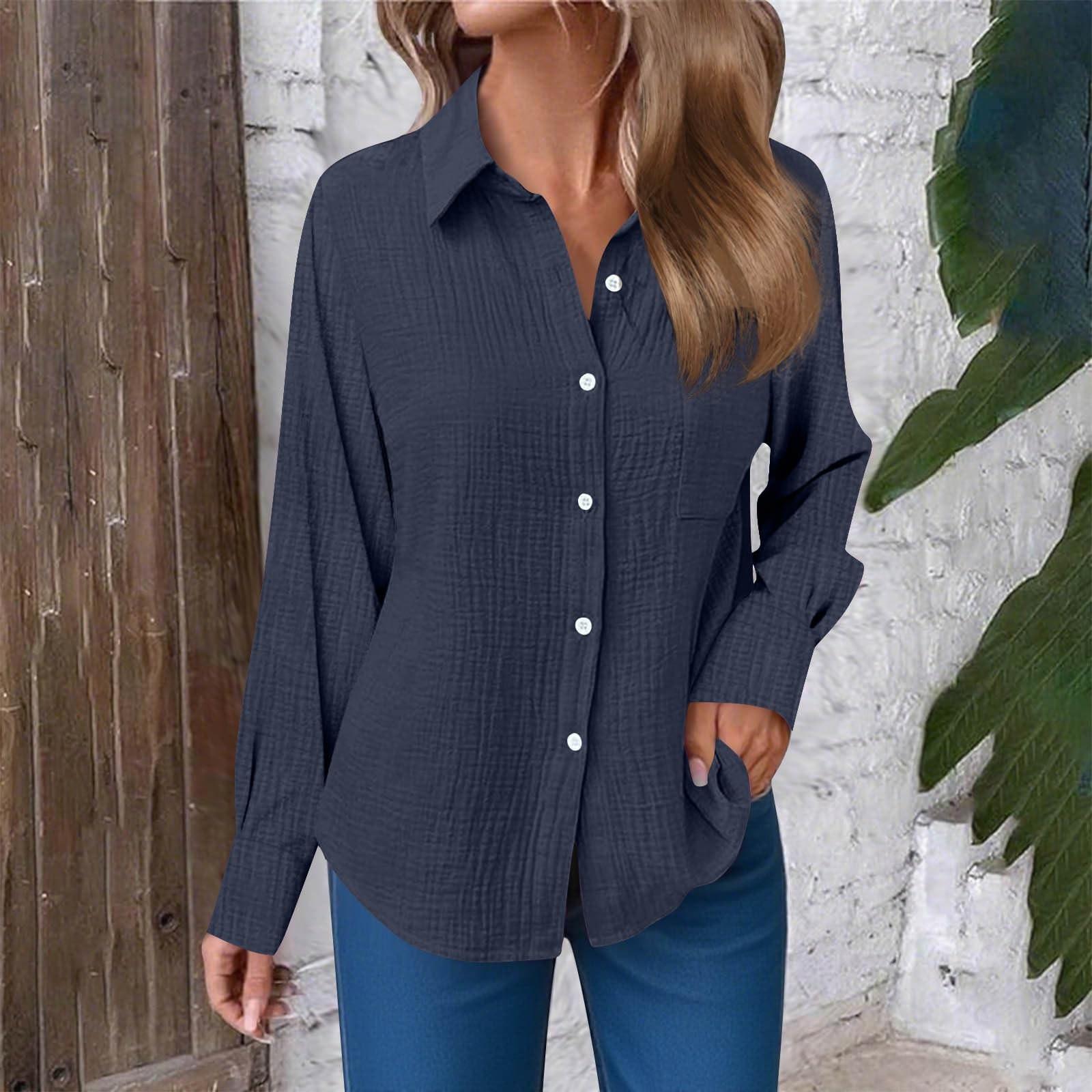 

Женская модная повседневная однотонная рубашка с разрезом на пуговицах и длинными рукавами S тёмно-синий