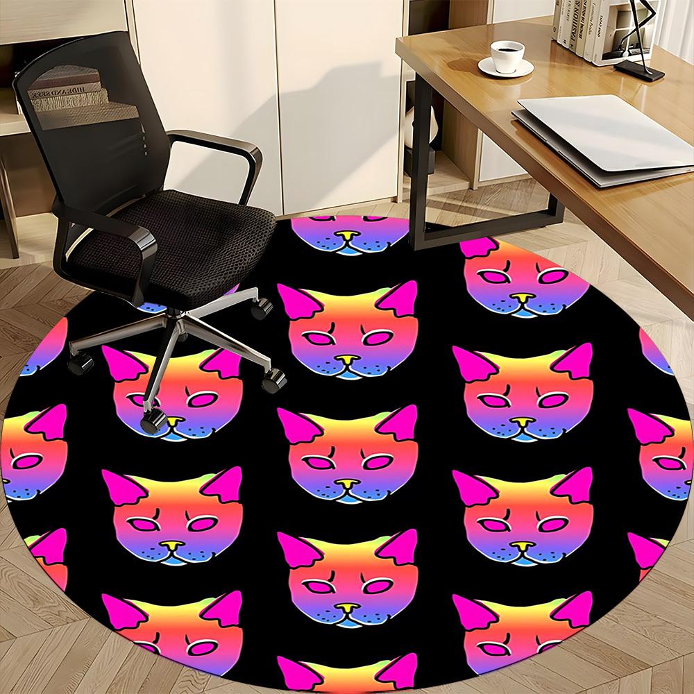1pc Rainbow Cat Faces Carpet, Round Non Slip Durable Large Size Office Carpet, Suitable for Office