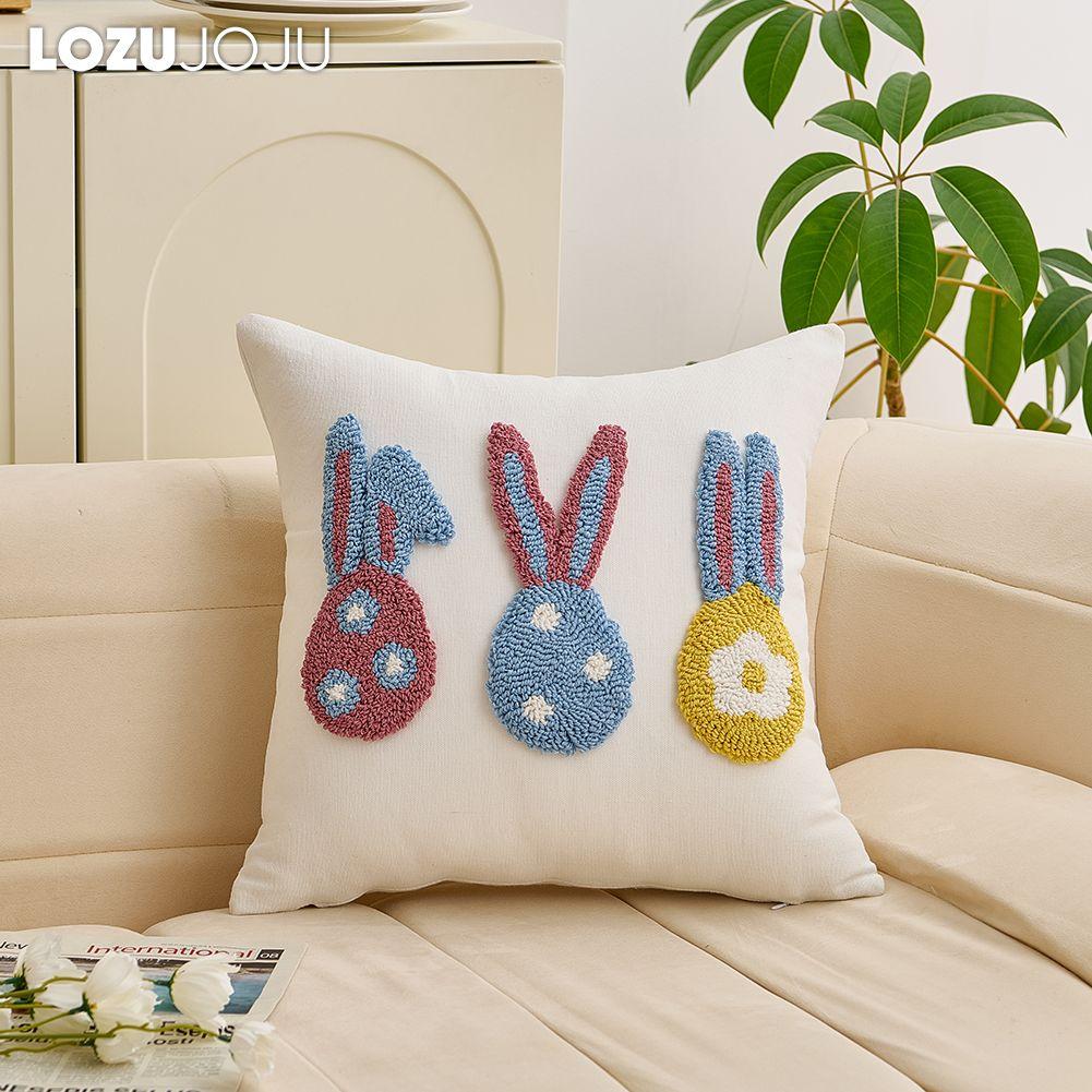 1PC LOZUJOJU Modern Cute Cartoon Design Plush Embroidered Pillowcase Children's Cushion Cover for Sofa Living Room Bedroom Home Decor