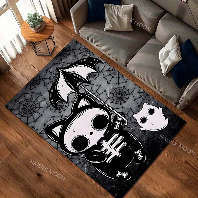 1PC Dark Series Cats and Ghosts Halloween Decor Carpet for Living Room Bedroom Bedside Floor Mat Cloakroom Sofa Area Rugs