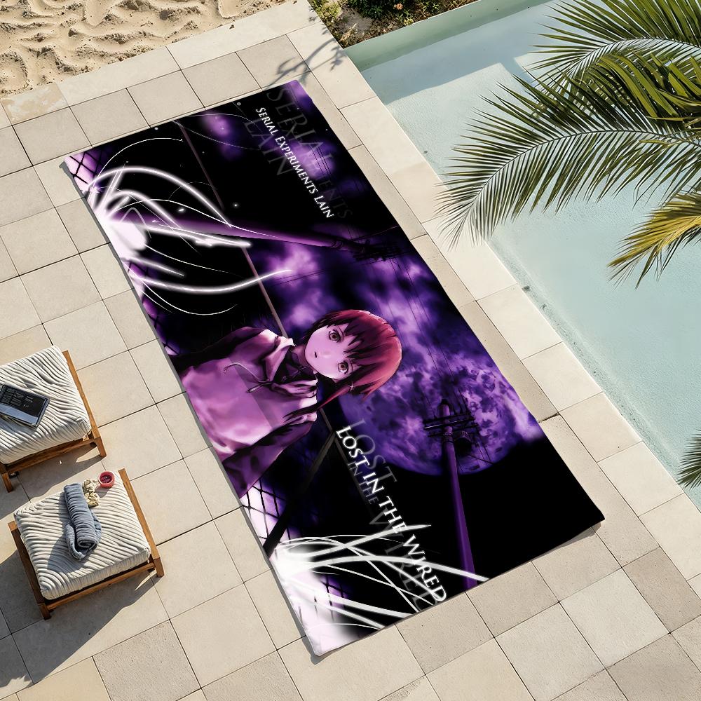 Anime S-Serial E-Experiments Lain Towel Soft Lightweight Anti-Sand Large Beach Towel Quick-Drying Bath Sports Family
