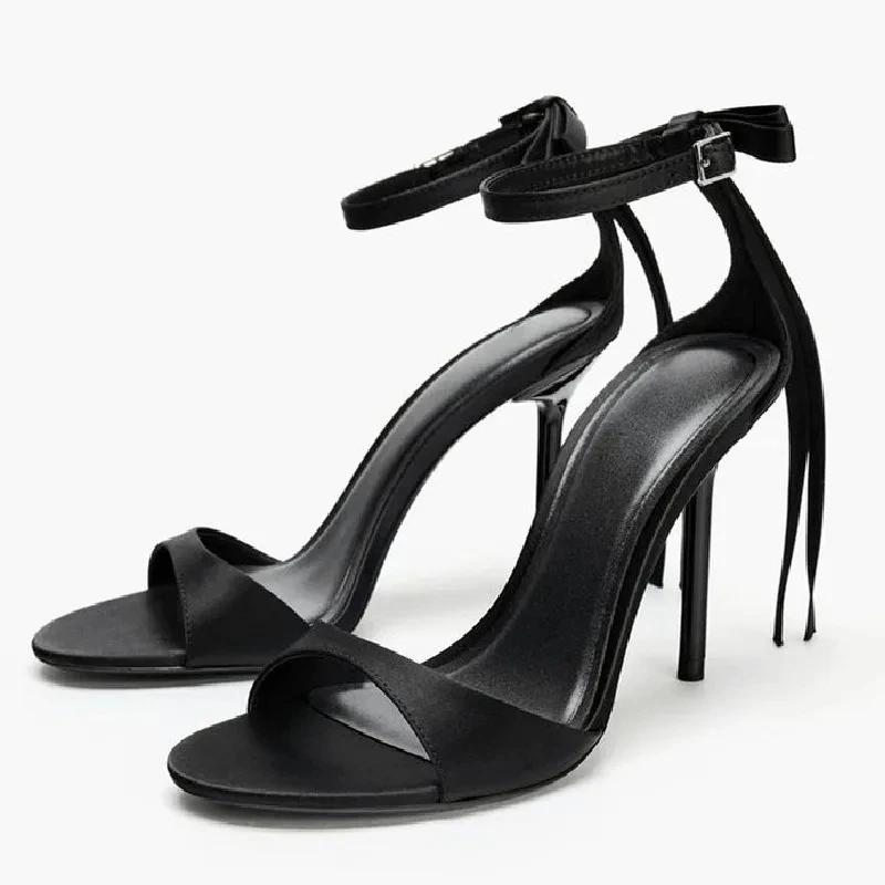 Fashion Elegant Black Bow High Heeled Sandals Women Fashion Cozy Round Toe Ankle Strap Buckle Brand Designer Shoes Sexy Party Dress Shoe
