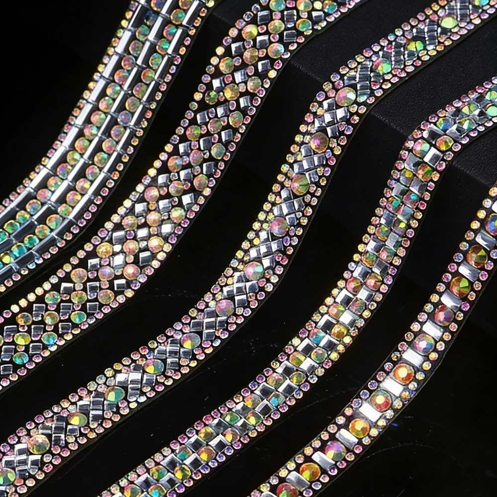 1Yard Glass AB Color Self Adhesive Rhinestone Chain Garment Accessories Decorations Trim Rhinestone Trim Strap