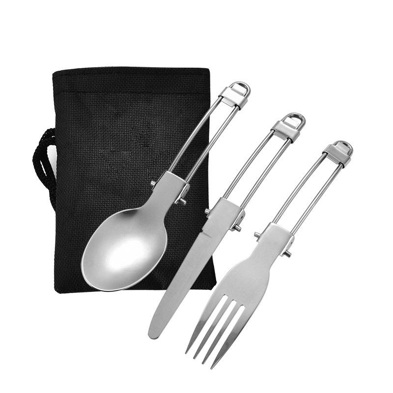 Outdoor Tableware 304 Stainless Steel 3-Piece Set: Knife, Fork, Spoon for Camping & BBQ
