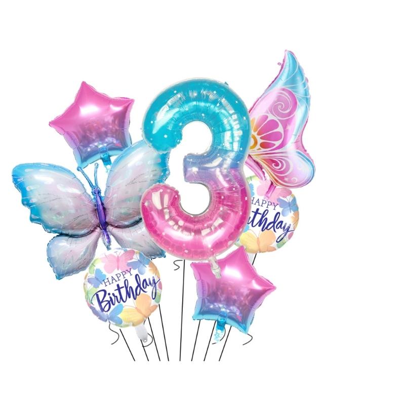 Butterfly Star Number Shape Balloon Set Sparkling Aluminum Foil Balloon For Birthday Celebration Party Photography Aid