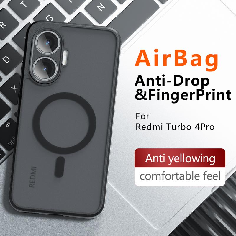 Para Capa Xiaomi POCO F7 à Prova de Choque Magnética Fosca PC+TPU Anti-impressão Digital Translúcida para Redmi Turbo4 Pro