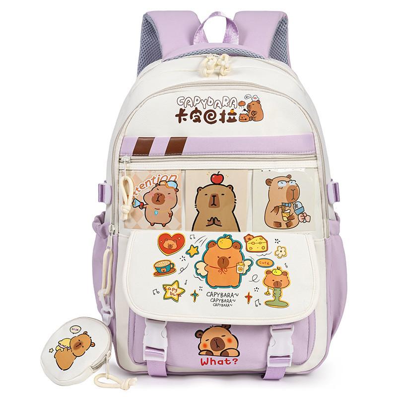 Cute Capybara Student Backpack With Comfortable Shoulder Straps And Cartoon Pattern For School And Daily Use