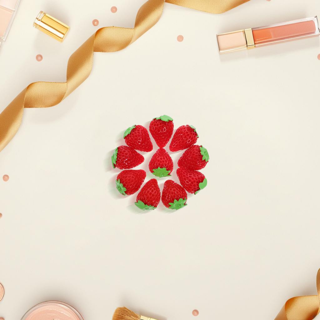 10Pcs Simulation Resin Strawberries Realistic Mini Fruit Decor for Handmade Crafts Aesthetic Room Decor Kitchen Decoration Food