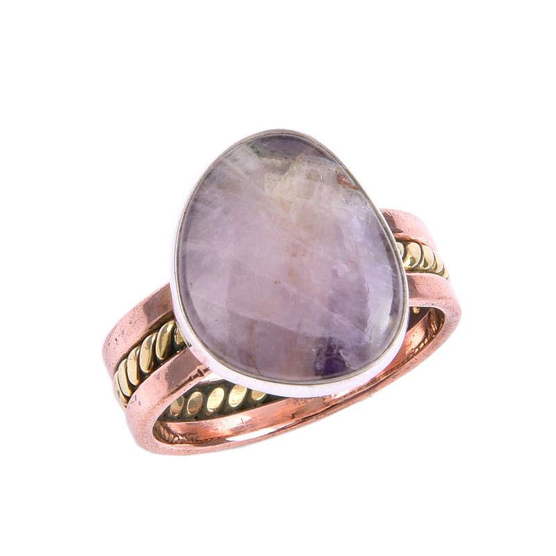 Natural Tiffany Stone Gemstone Two Tone 925 Sterling Silver Ring Size 7.5 P0E61