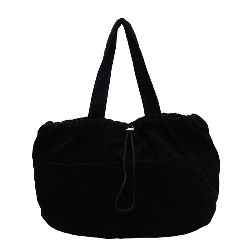 Japanese Retro Corduroy Handbag Canvas Large-Capacity Underarm Bag Fashion Drawstring Shoulder Women'S Bag