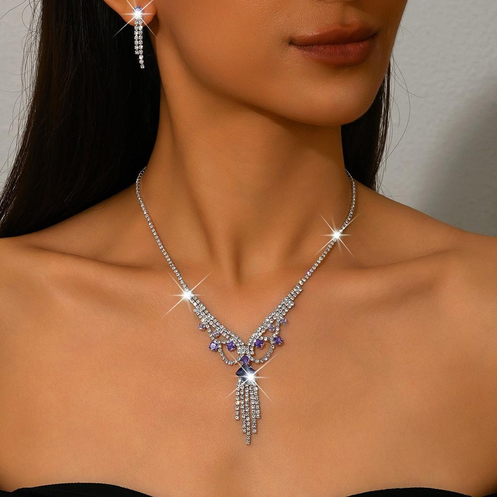 3 st Böhmisk Retro Feng Shui Diamant Tofs Damhalsband Örhängeset Strandsemester Strandfest Dagliga Klädtillbehör