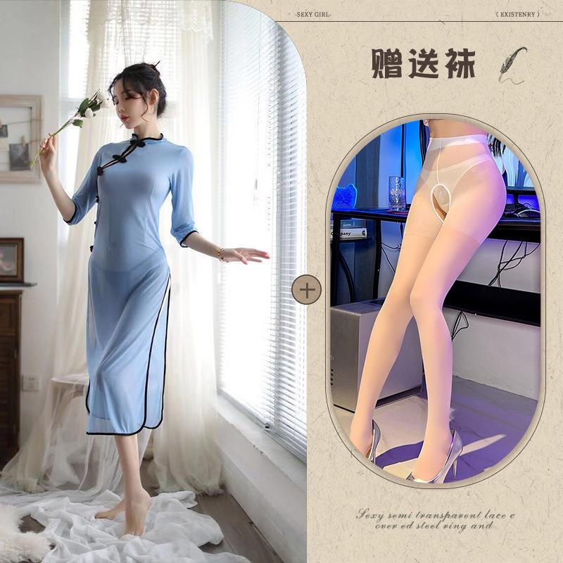 Sex underwear pajamas women's perspective side fork clothing sexy cheongsam nightdress new