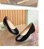 Women's Black Leather Non-Slip Flat Work Shoes - Comfortable Round Toe Design for Long Standing Hours, Soft Sole Professional Footwear.