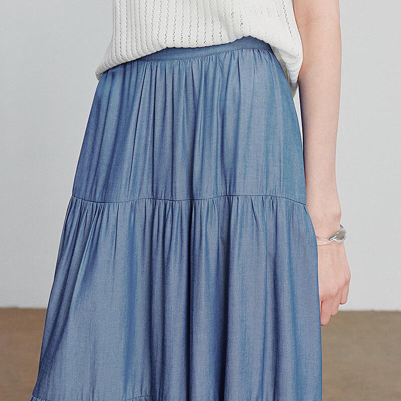 Chuyu Women's Faux Denim A-line Tiered Skirt