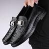 Fashion Genuine Leather Metal Buckle Loafers Crocodile Pattern Men Slip on Shoes Business Man Casual Shoes Stylish Male Driving Footwear