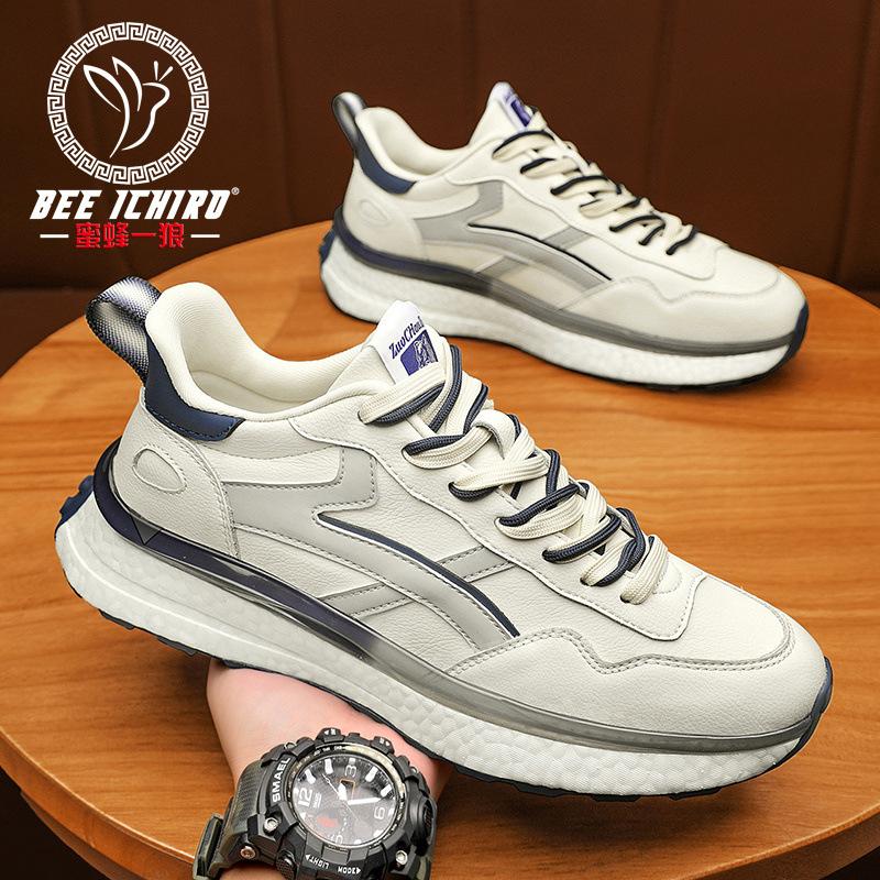 Soft-soled men's shoes spring outdoor leather popcorn sneakers casual trend dad shoes