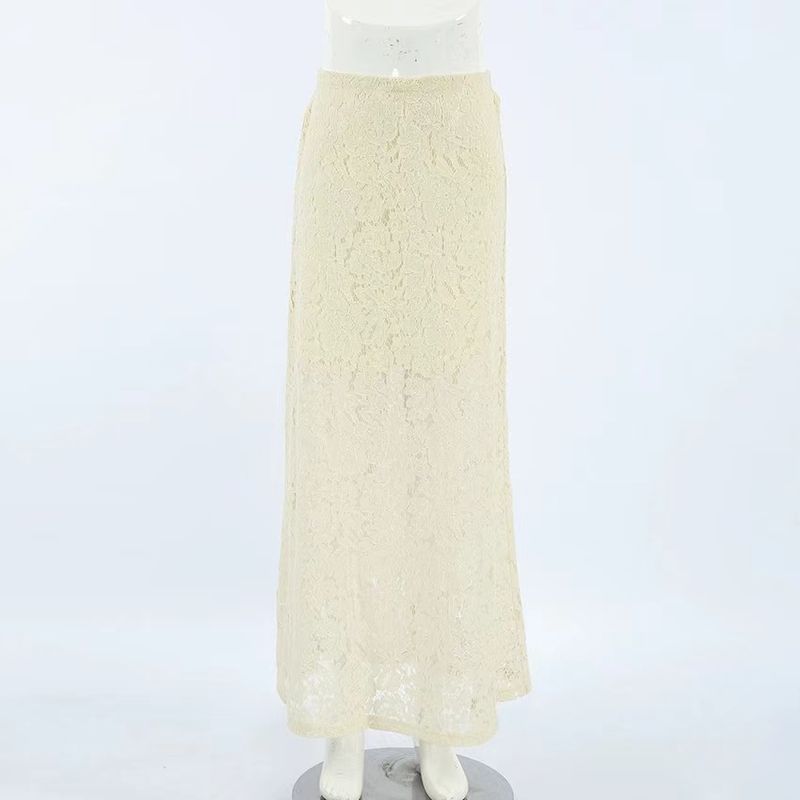 

Western Style Fashion Apricot Perspective Jacquard Sexy Cotton Lace Skirt Perspective Lace Skirt Apricot M