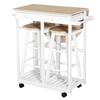 Rolling Kitchen Cart Set Drop Leaf Breakfast Table with 2 Stools for Living Room Dorm Apartment