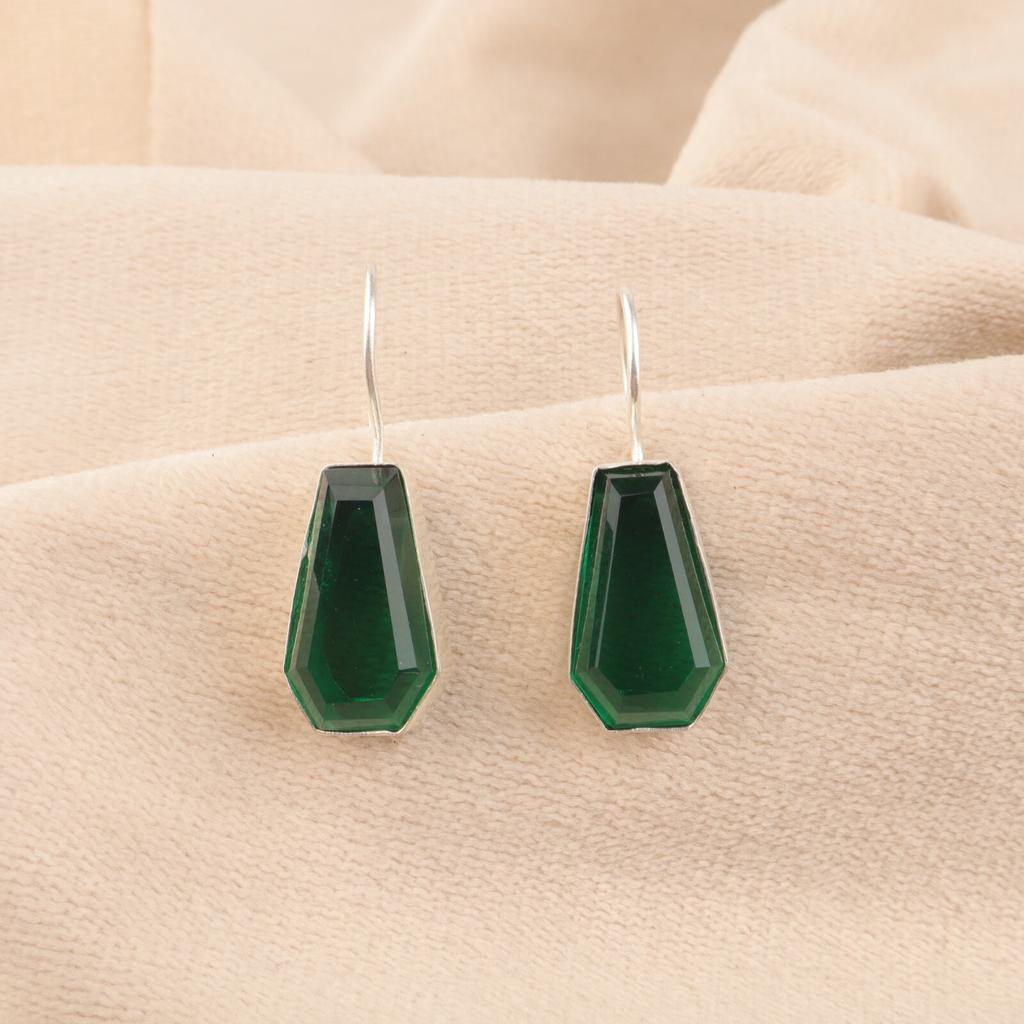Chrome Diopside Gemstone 925 Sterling Silver Jewelry Handmade Hook Earrings1.26" EE-138-4