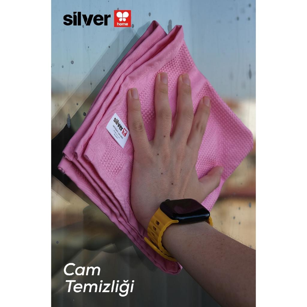 Silver Home 3-piece Microfiber Decorative Glass Cloth Gray - Pink - Blue 40x40 Cm