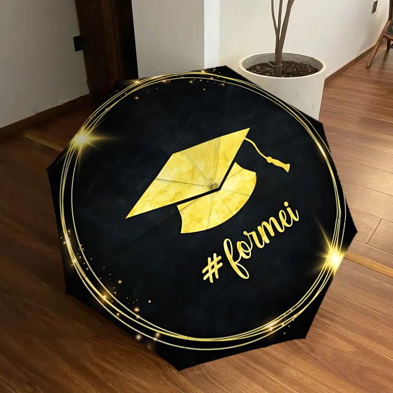 

Golden Graduation Cap Design Automatic Opening Folding Umbrella with 8-Bone Iron Frame - Perfect for Fans, Travelers, Daily Use, and Festive
