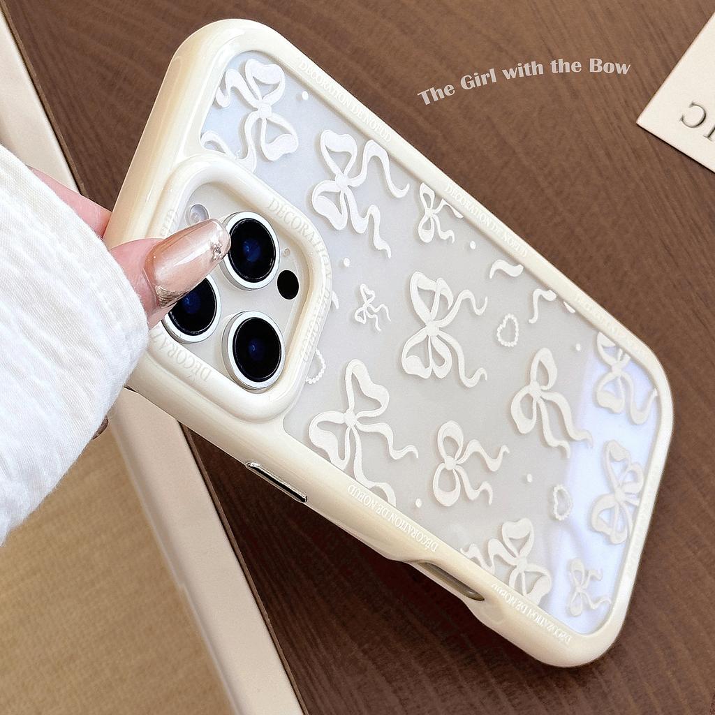 Applicable To Apple 16promax Mobile Phone Case Pearl Bow Iphone15 Temperament 13 Anti-fall 14 Acrylic 12