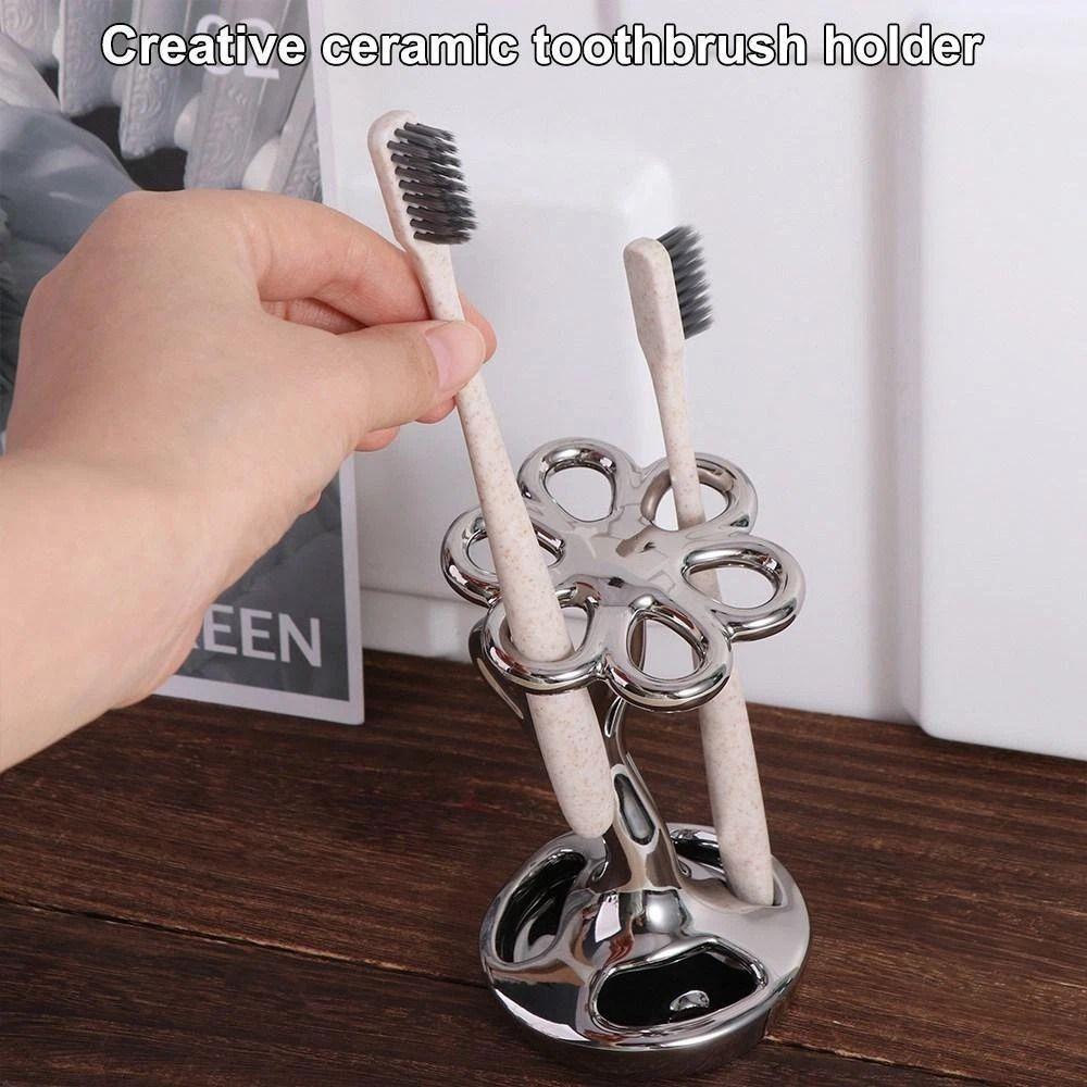 Ceramic Toothbrush Holder 6 Slots Bathroom Storage Holder Toothbrush Rack Bathroom Supplies