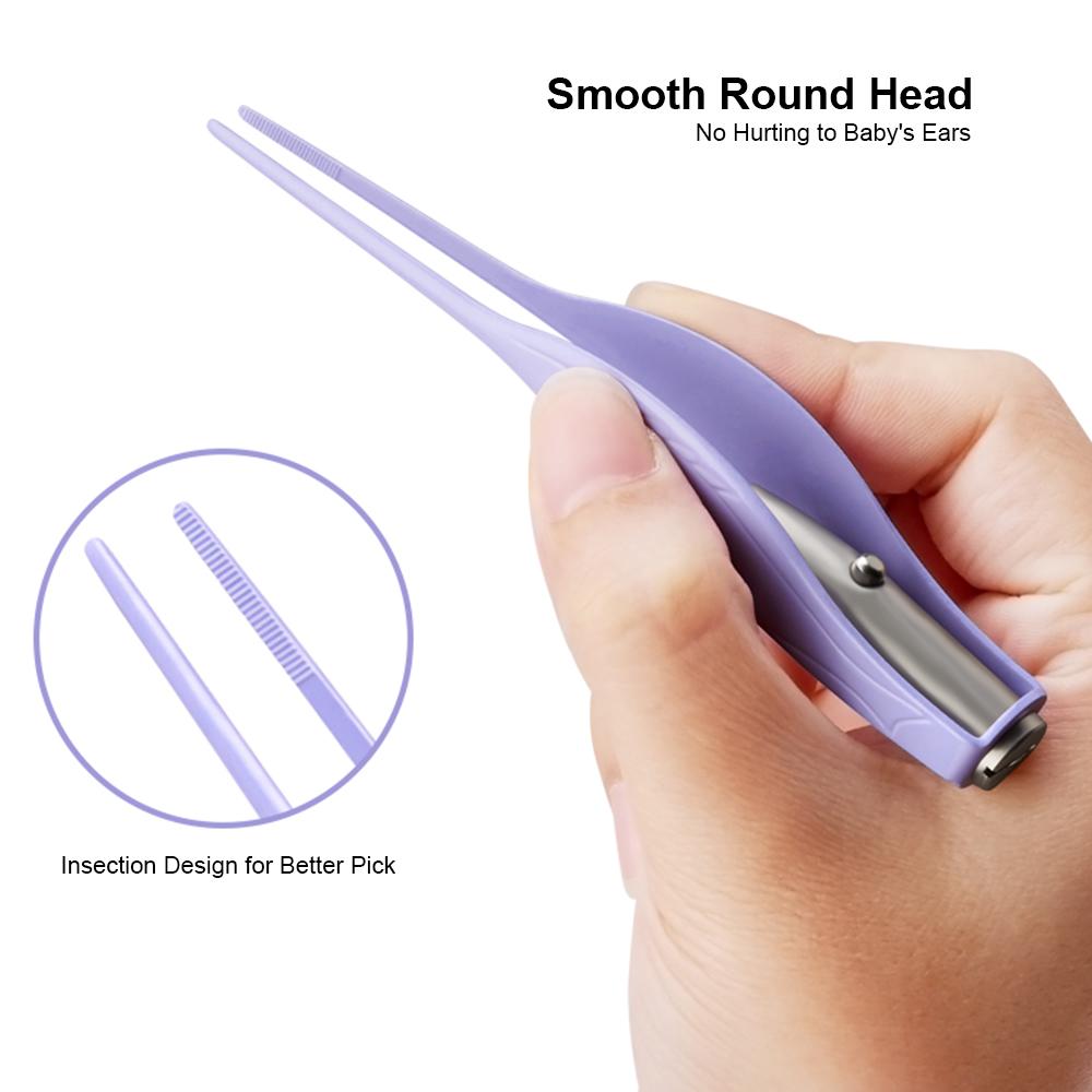 2PCS Earwax Removal Set Earspoon Ear Pick Stainless Steel Earwax Remover Spoon with LED Light