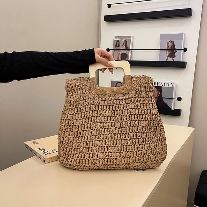 Elegant Female Square Shopper Totes Summer High-quality Straw Bag Women's Designer Large Capacity Handbag Woven Travel Beach Bag