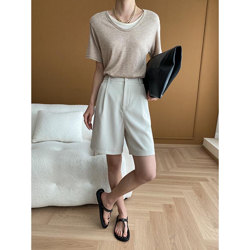 Sinan Casual Blogger Style Round Neck Two-Piece Knit T-Shirt (Short-Sleeved) - SN5531