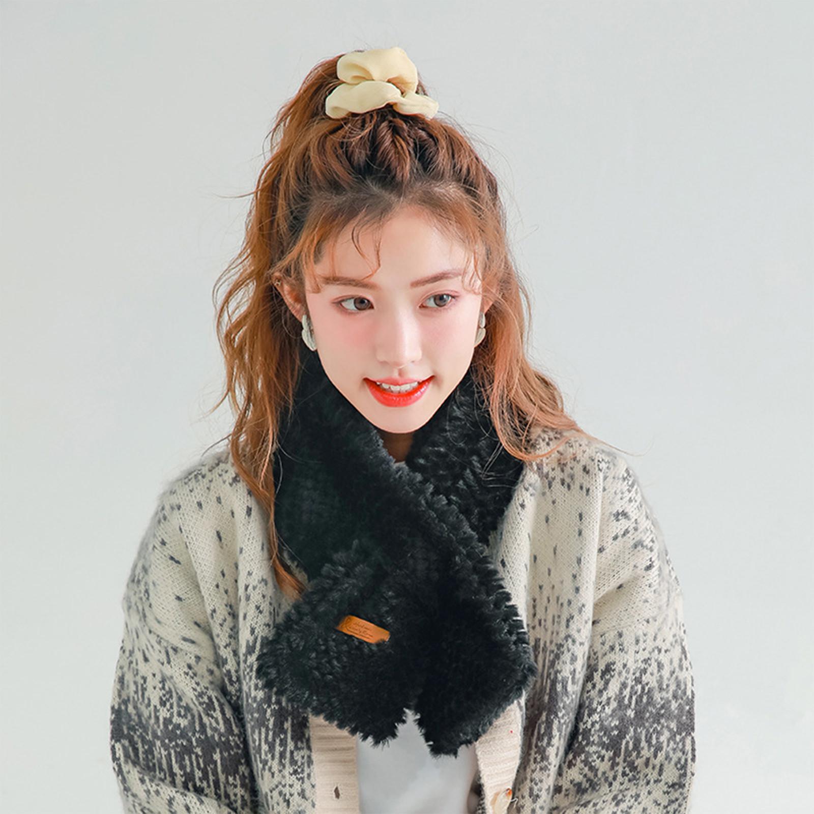 

Женский плюшевый шарф, сладкий и мягкий осенне-зимний однотонный теплый шарф чёрный