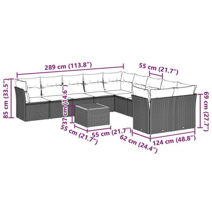 VidaXL Garden Lounge Set with Cushions 11 Pcs, Patio Sofas, Patio Furniture Set, Outdoor Furniture, Black 3256181