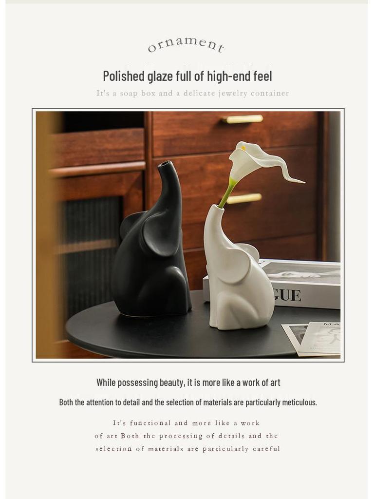 Nordic Modern Elephant Vase - Ceramic Ornament for Living Room, Sideboard, or Entrance Hall Display. A Perfect Housewarming Gift.