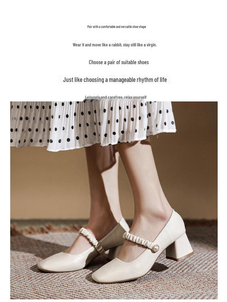 2025 Women’s Mary Jane Fairy Style Square Toe High Chunky Heel Shoes - Versatile for All Seasons