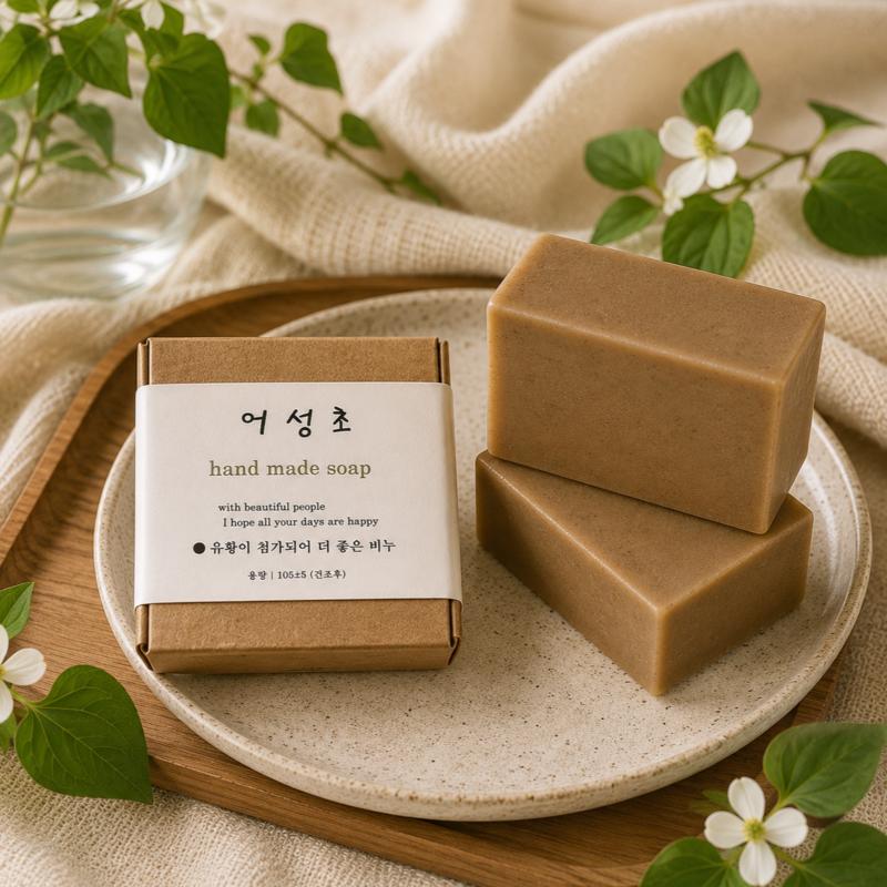 Mildly Acidic Cleansing Facial Shower Bar / Houttuynia Cordata Soap 1+1 / Natural Aroma Sulfur Soap / Kkotsun Naturalism Handmade Soap, 100g x 2 pcs