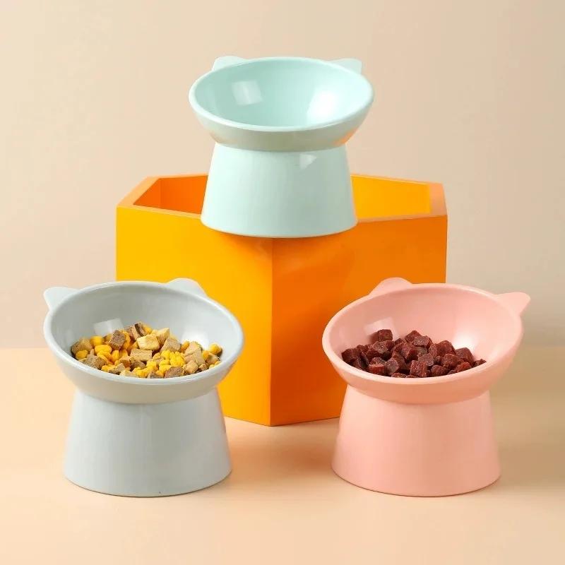 Elevated Tilted Cat Bowl, Raised Cat Ear Food Water Feeder, Neck Protection Pet Dish, Non-Slip High Foot Bowl