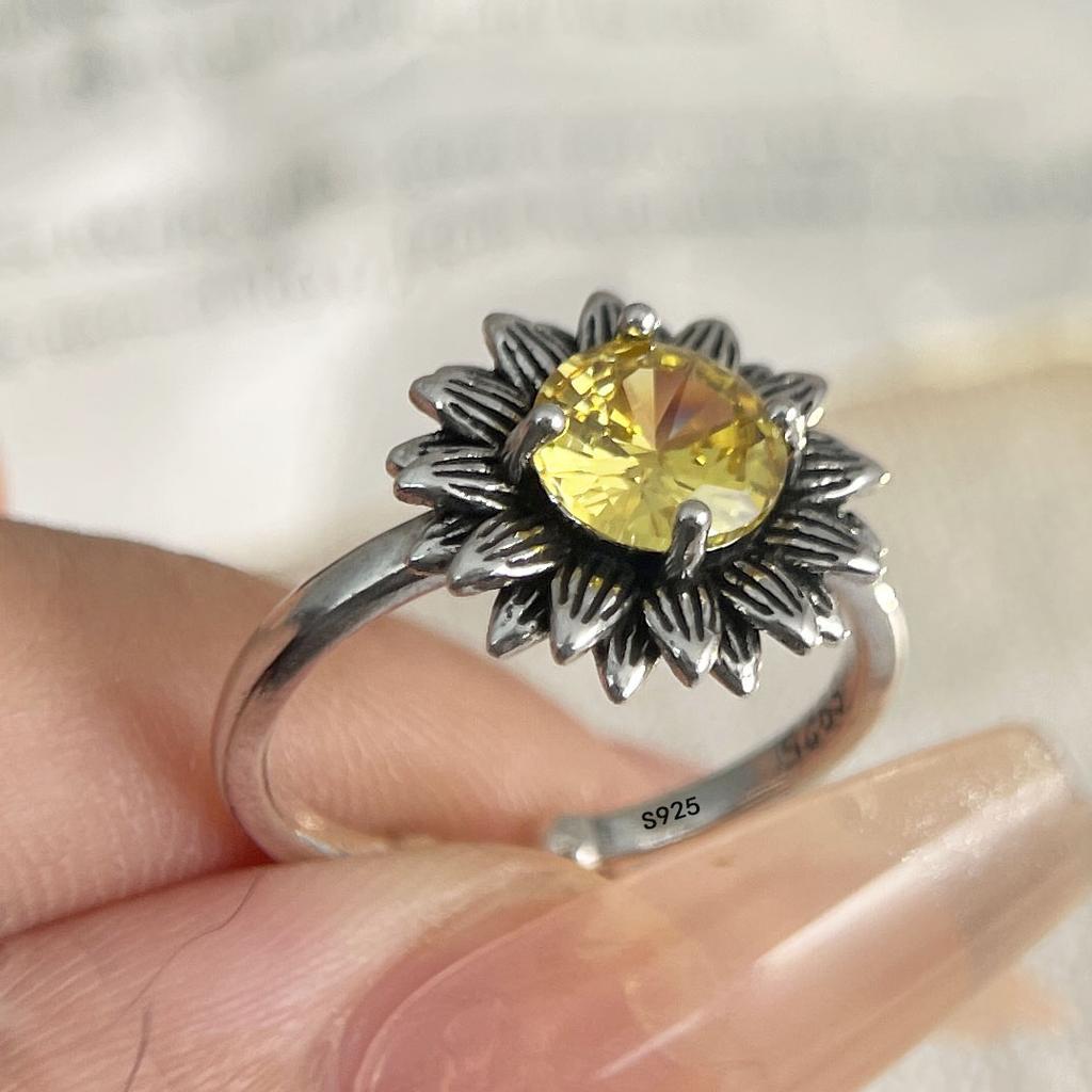 925 Silver Rings For Women Geometric Fine Jewelry Finger Adjustable Simple Colorful Stone Ring For Party Birthday Gift