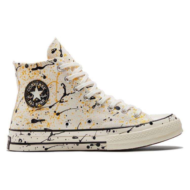 Converse Zapatillas Unisex Chuck 70 High Archive Salpicaduras de Pintura - Egret Crema Negro Amarillo A01170C