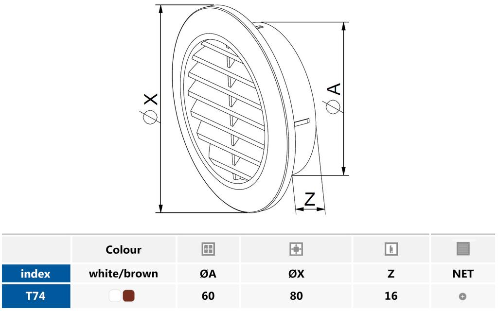 White Ventilation Grille For A 60 Mm Opening