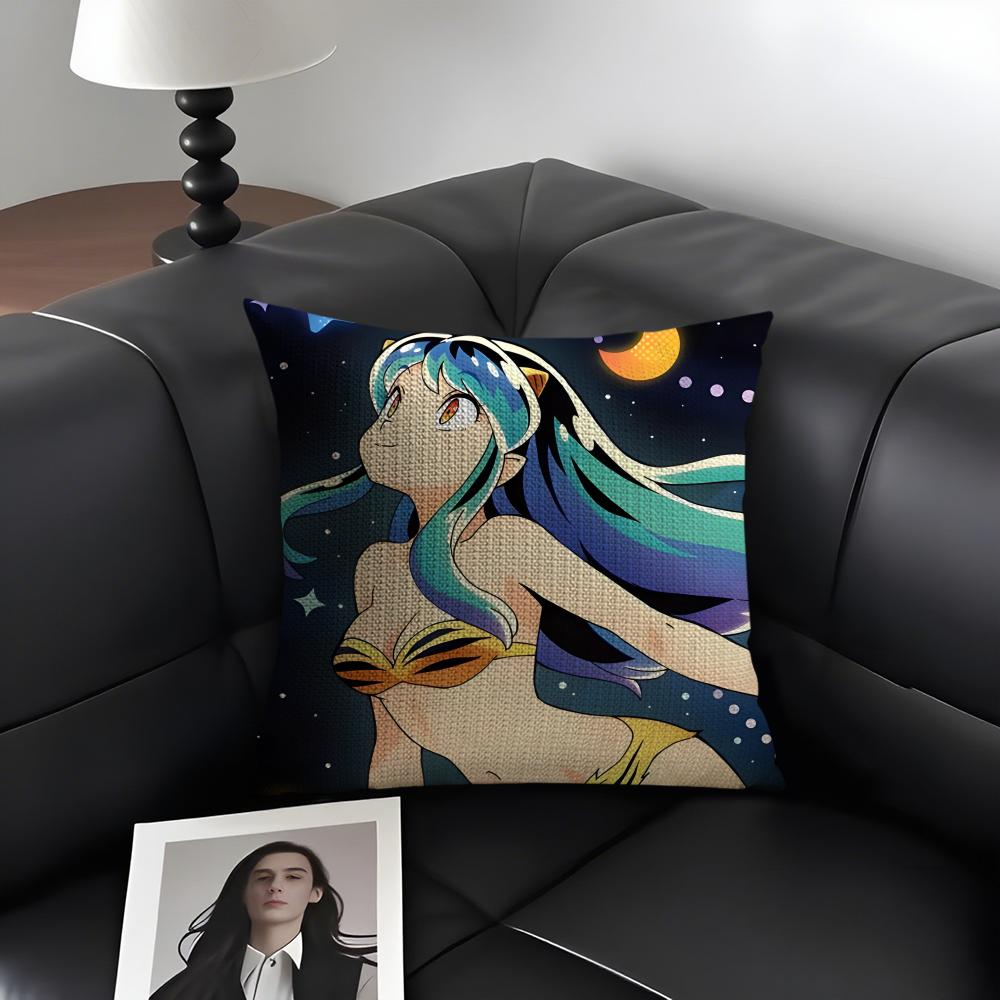 UUrusei YatsuraA Anime Cushion Cover Natural Linen Organic Fabric DoubleSided Printing Sofa Home Decor Gift Pillow Case