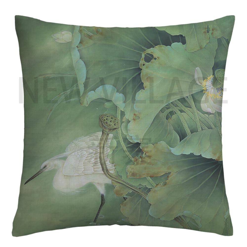Lotus carp linen Doublesided Printed pillow cover Short plush Suitable living rooms bedrooms sofas throw cushion cover