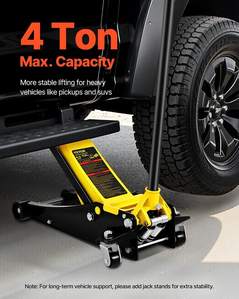Low Profile Floor Jack 4 Ton Heavy Duty Steel Dual Piston Rapid Pump