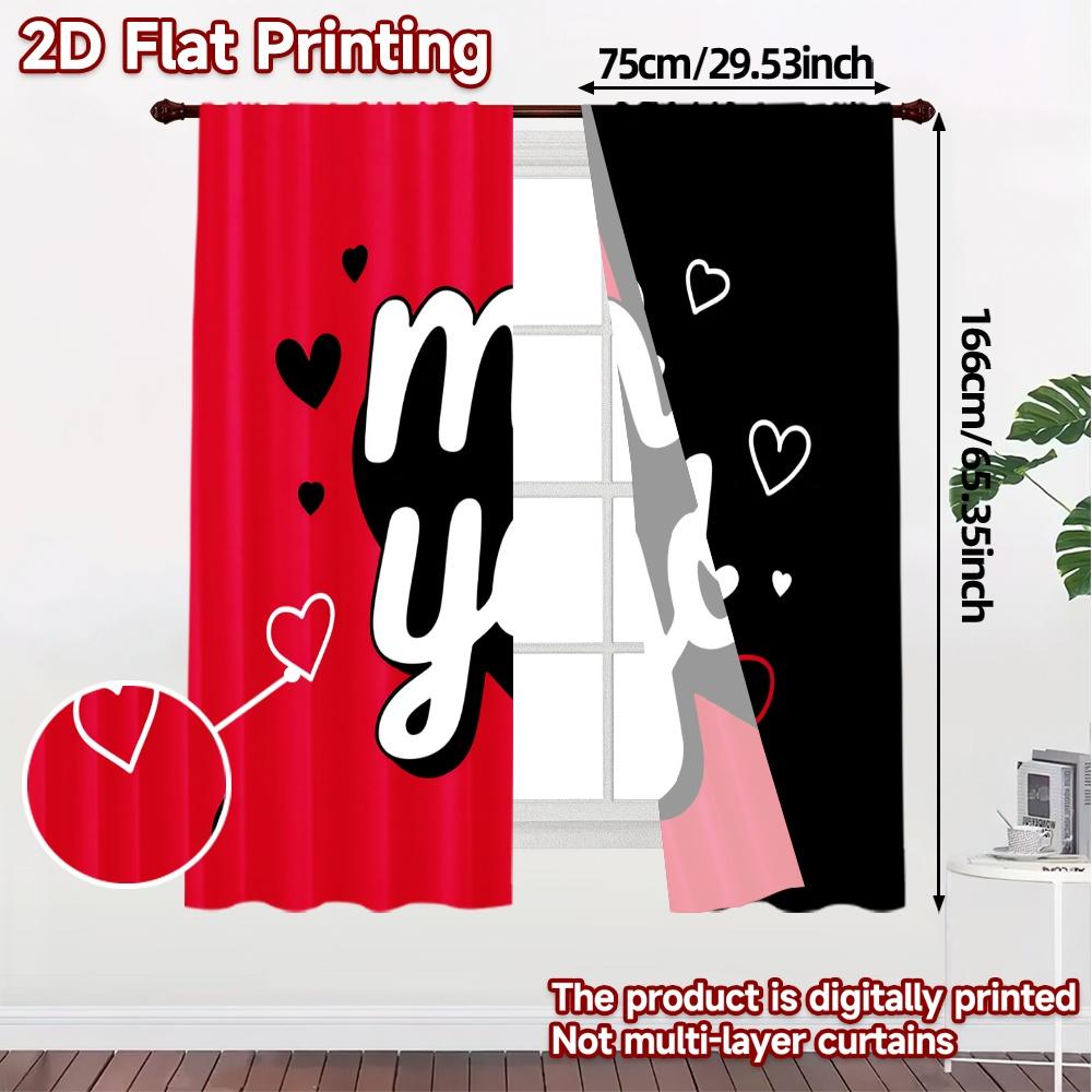 2D Flat Printing  JIT 2pcs   Curtains (Without Rod) Heart Connection Chic Curtains&Window Treatment Semi-Sheer Curtains Home Decor