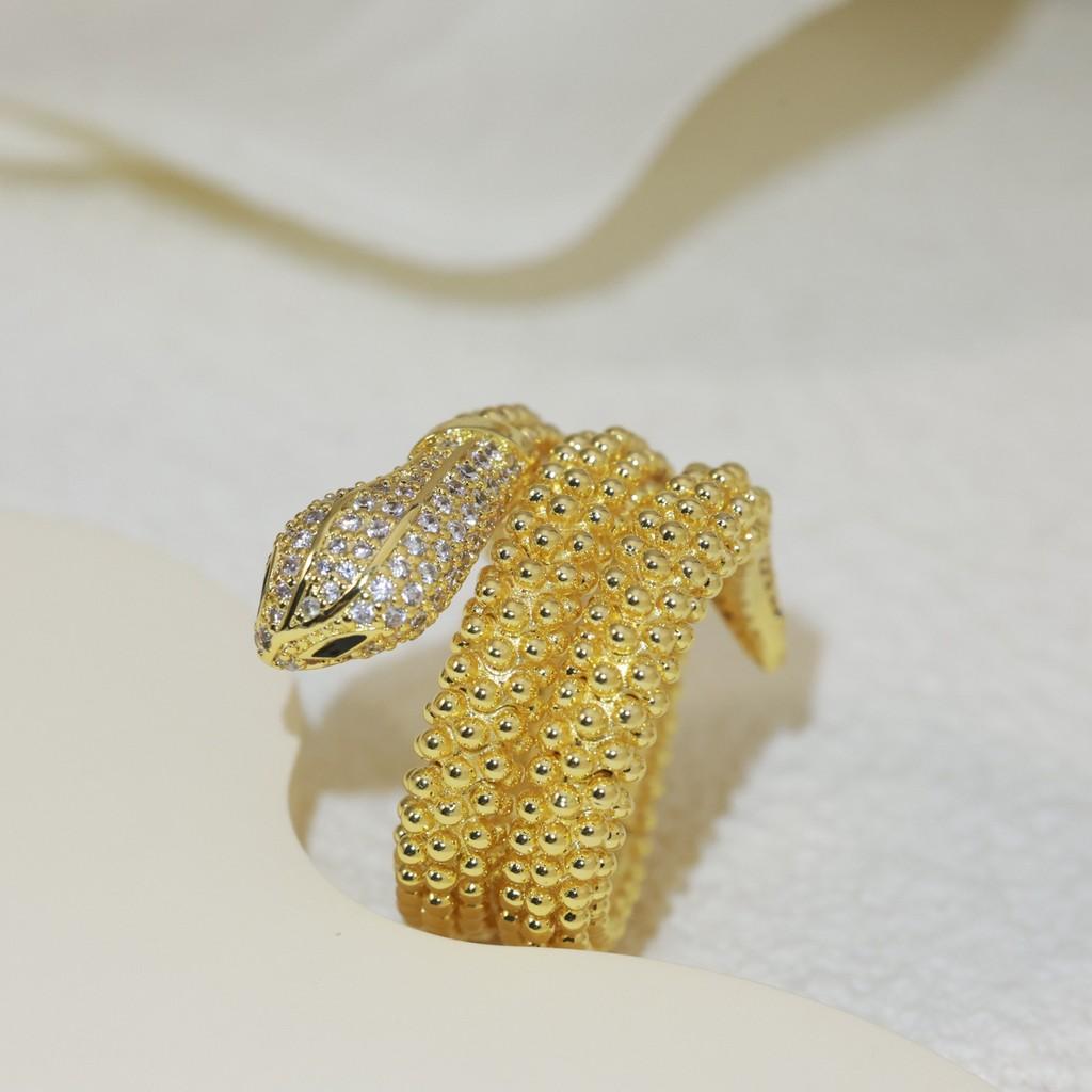 Diamond Studded Snake Ring with Scales and Dense Diamond Inlay 18k White Floral Ring Open In One Size