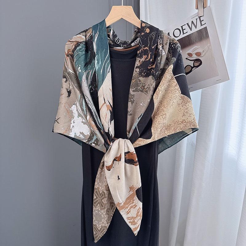

Women Winter 130cm Oversized Abstract Painting Geometric Viscose Shawls Scarf Print Wrap Headband Bufandas Muslim Hijab Sjaal