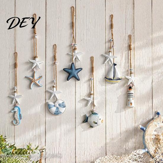 Wooden Ocean Hanging Ornament Starfish Decoration, Nautical Coastal Wall Ornament, Seaside Inspired Decor Theme Art for Home Beach Lake House